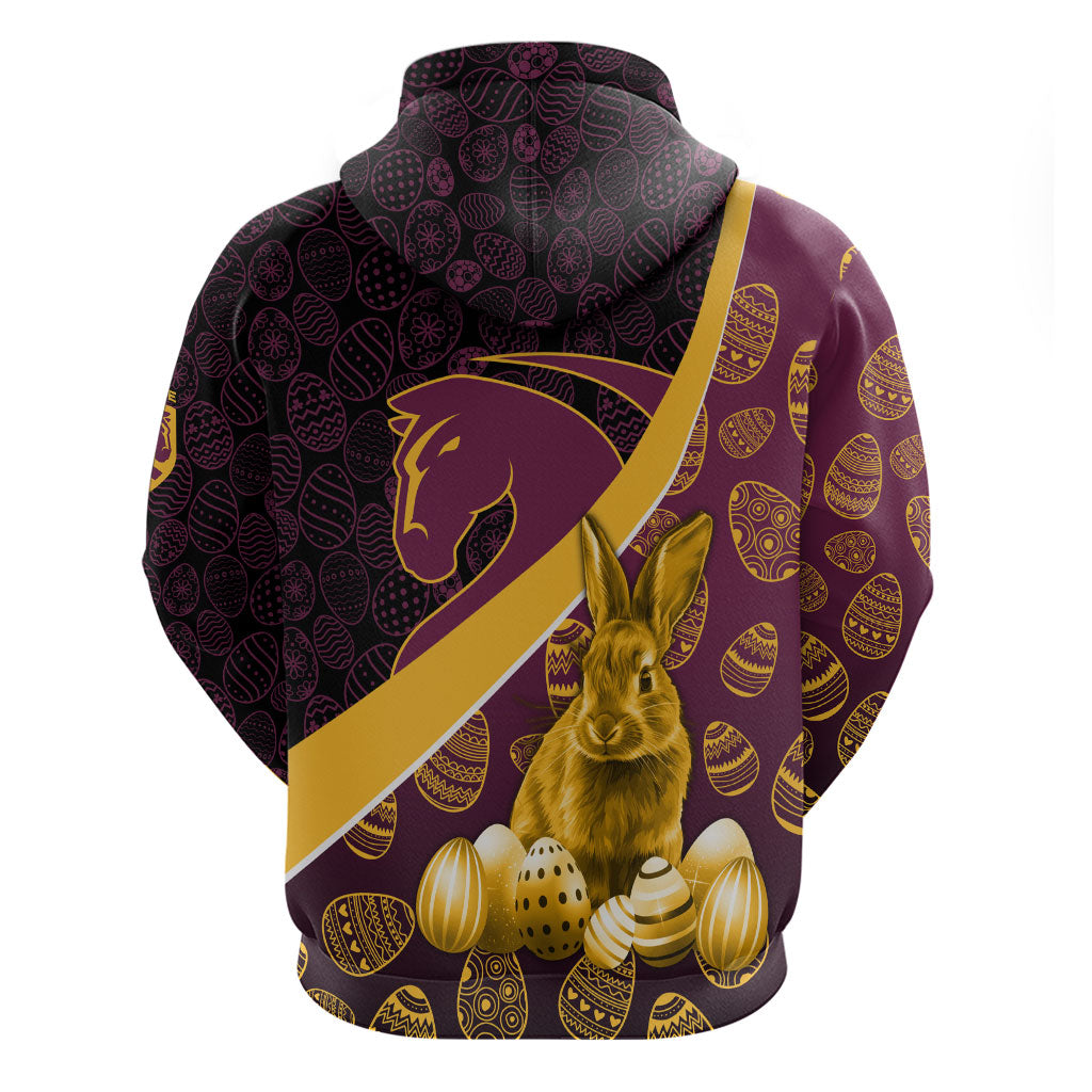 Brisbane Broncos Easter Day Hoodie Bunny and Egg Pattern in Gold Maroon Festive Style