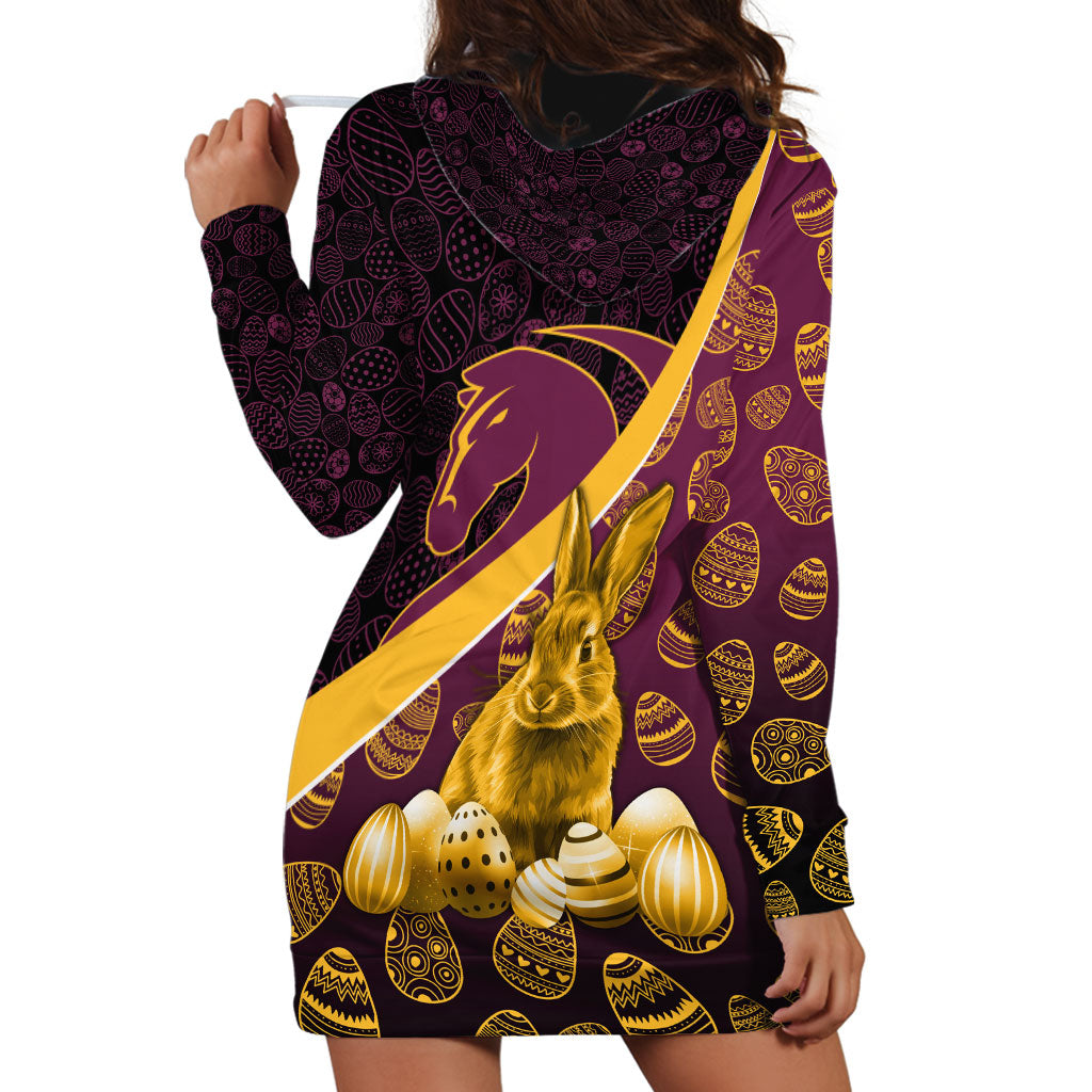 Brisbane Broncos Easter Day Hoodie Dress Bunny and Egg Pattern in Gold Maroon Festive Style
