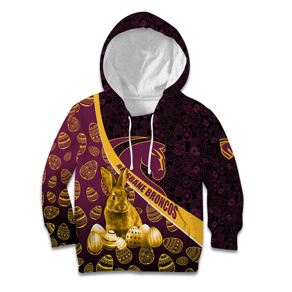 Brisbane Broncos Easter Day Kid Hoodie Bunny and Egg Pattern in Gold Maroon Festive Style