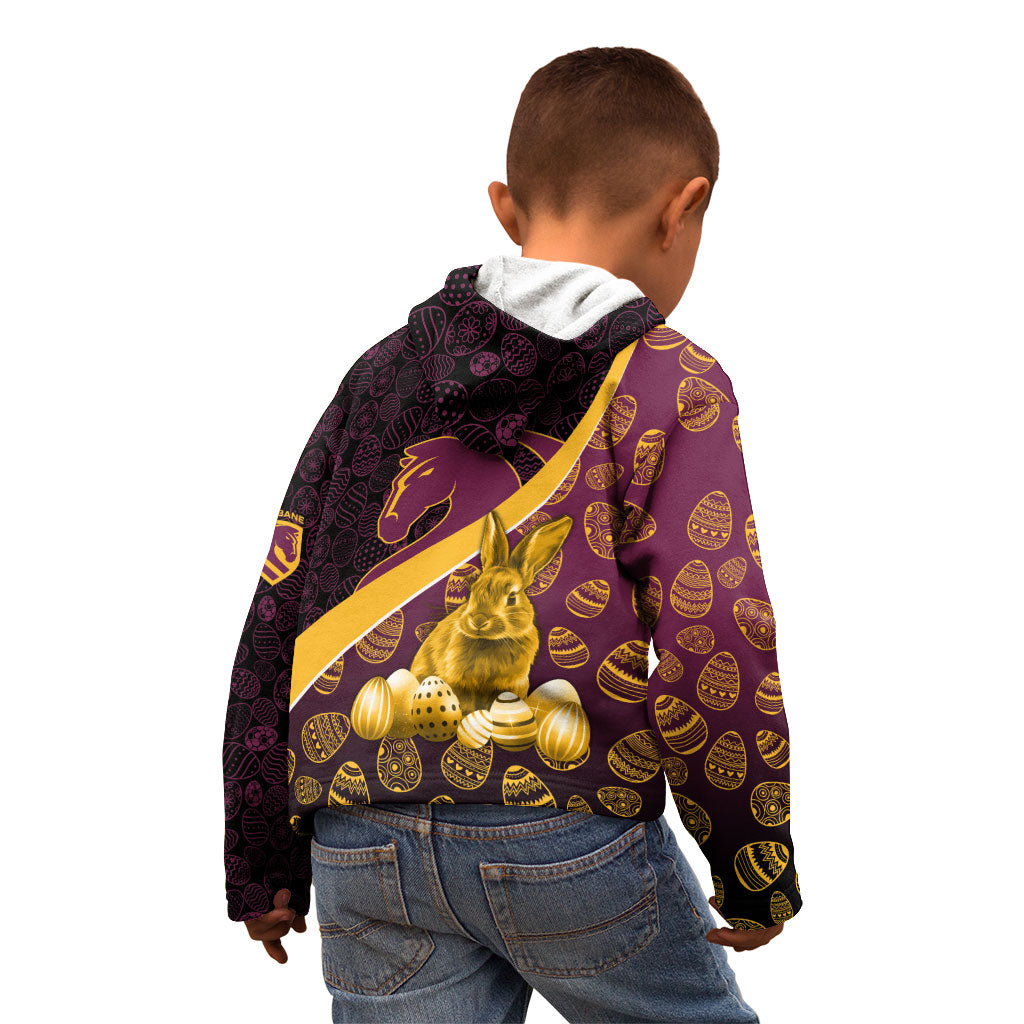 Brisbane Broncos Easter Day Kid Hoodie Bunny and Egg Pattern in Gold Maroon Festive Style