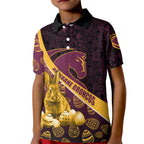 Brisbane Broncos Easter Day Kid Polo Shirt Bunny and Egg Pattern in Gold Maroon Festive Style