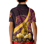 Brisbane Broncos Easter Day Kid Polo Shirt Bunny and Egg Pattern in Gold Maroon Festive Style