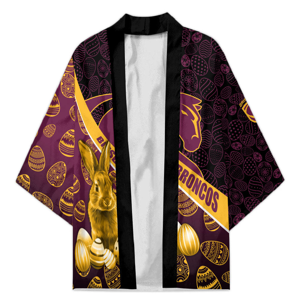 Brisbane Broncos Easter Day Kimono Bunny and Egg Pattern in Gold Maroon Festive Style