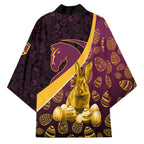 Brisbane Broncos Easter Day Kimono Bunny and Egg Pattern in Gold Maroon Festive Style