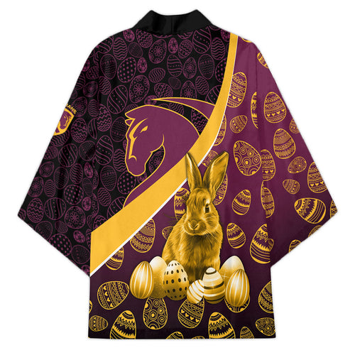 Brisbane Broncos Easter Day Kimono Bunny and Egg Pattern in Gold Maroon Festive Style