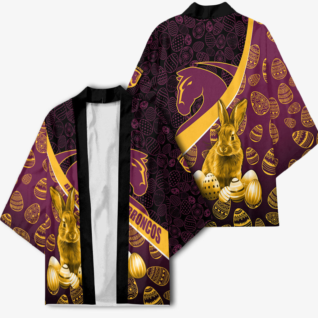 Brisbane Broncos Easter Day Kimono Bunny and Egg Pattern in Gold Maroon Festive Style