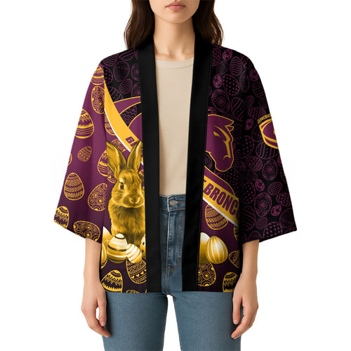 Brisbane Broncos Easter Day Kimono Bunny and Egg Pattern in Gold Maroon Festive Style