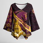 Brisbane Broncos Easter Day Kimono Sleeve Blouse Bunny and Egg Pattern in Gold Maroon Festive Style