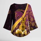 Brisbane Broncos Easter Day Kimono Sleeve Blouse Bunny and Egg Pattern in Gold Maroon Festive Style