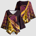 Brisbane Broncos Easter Day Kimono Sleeve Blouse Bunny and Egg Pattern in Gold Maroon Festive Style