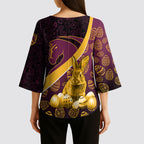 Brisbane Broncos Easter Day Kimono Sleeve Blouse Bunny and Egg Pattern in Gold Maroon Festive Style