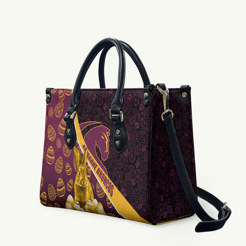 Brisbane Broncos Easter Day Leather Bag Bunny and Egg Pattern in Gold Maroon Festive Style