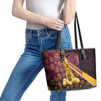 Brisbane Broncos Easter Day Leather Tote Bag Bunny and Egg Pattern in Gold Maroon Festive Style