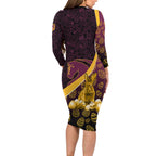 Brisbane Broncos Easter Day Long Sleeve Bodycon Dress Bunny and Egg Pattern in Gold Maroon Festive Style