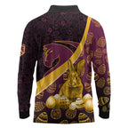 Brisbane Broncos Easter Day Long Sleeve Polo Shirt Bunny and Egg Pattern in Gold Maroon Festive Style