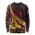Brisbane Broncos Easter Day Long Sleeve Shirt Bunny and Egg Pattern in Gold Maroon Festive Style