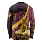 Brisbane Broncos Easter Day Long Sleeve Shirt Bunny and Egg Pattern in Gold Maroon Festive Style