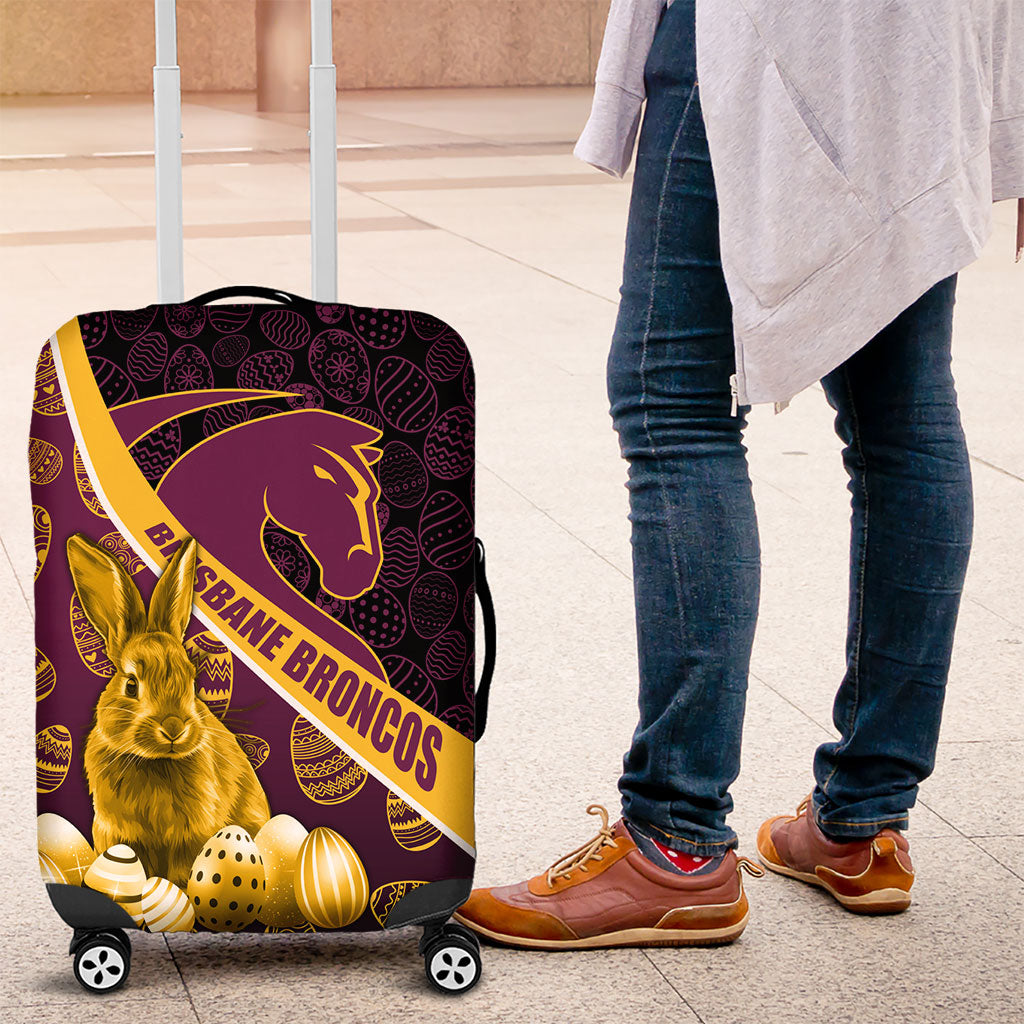 Brisbane Broncos Easter Day Luggage Cover Bunny and Egg Pattern in Gold Maroon Festive Style