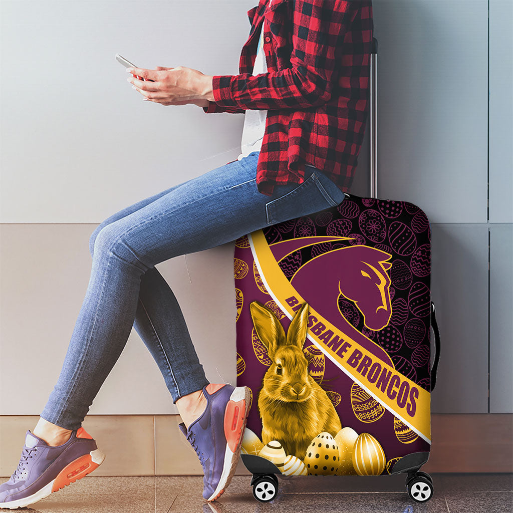 Brisbane Broncos Easter Day Luggage Cover Bunny and Egg Pattern in Gold Maroon Festive Style