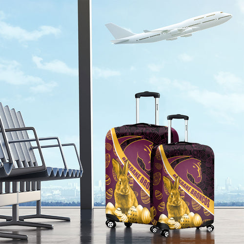 Brisbane Broncos Easter Day Luggage Cover Bunny and Egg Pattern in Gold Maroon Festive Style