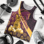 Brisbane Broncos Easter Day Men Tank Top Bunny and Egg Pattern in Gold Maroon Festive Style