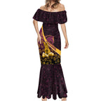 Brisbane Broncos Easter Day Mermaid Dress Bunny and Egg Pattern in Gold Maroon Festive Style
