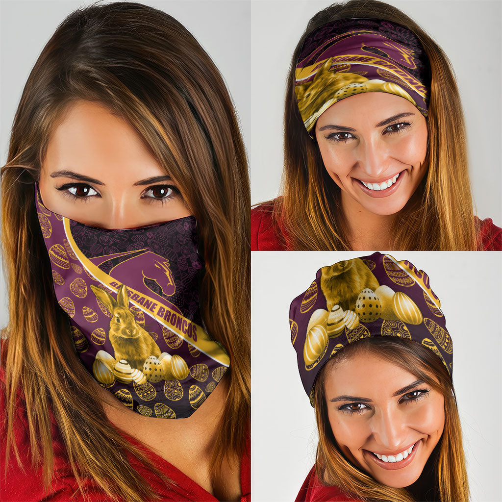 Brisbane Broncos Easter Day Neck Gaiter Bunny and Egg Pattern in Gold Maroon Festive Style