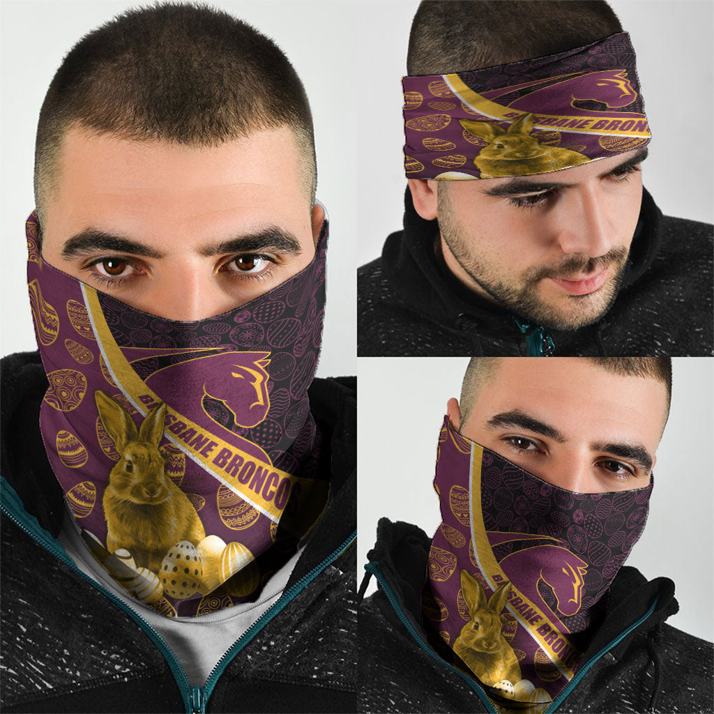 Brisbane Broncos Easter Day Neck Gaiter Bunny and Egg Pattern in Gold Maroon Festive Style