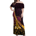 Brisbane Broncos Easter Day Off Shoulder Maxi Dress Bunny and Egg Pattern in Gold Maroon Festive Style