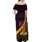 Brisbane Broncos Easter Day Off Shoulder Maxi Dress Bunny and Egg Pattern in Gold Maroon Festive Style