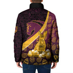 Brisbane Broncos Easter Day Padded Jacket Bunny and Egg Pattern in Gold Maroon Festive Style