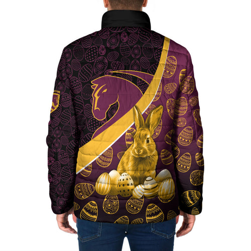 Brisbane Broncos Easter Day Padded Jacket Bunny and Egg Pattern in Gold Maroon Festive Style