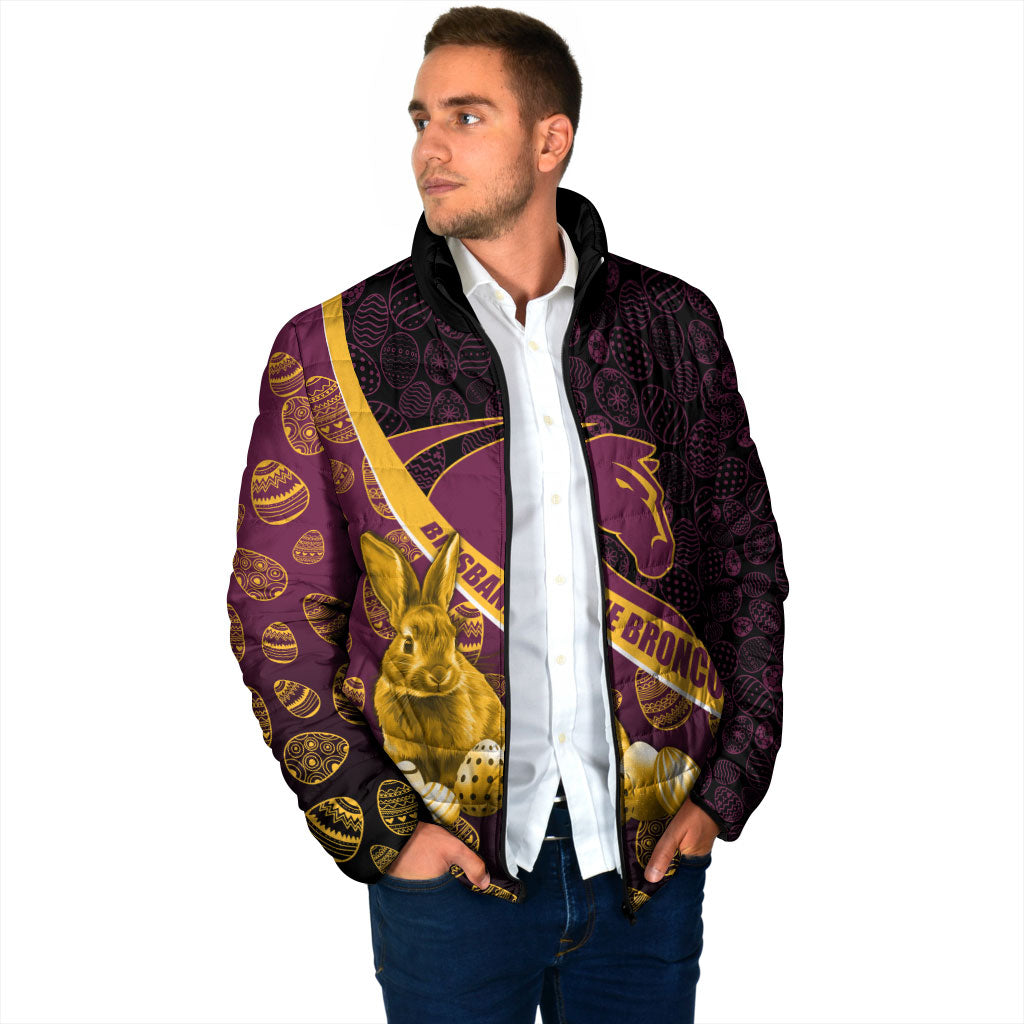 Brisbane Broncos Easter Day Padded Jacket Bunny and Egg Pattern in Gold Maroon Festive Style