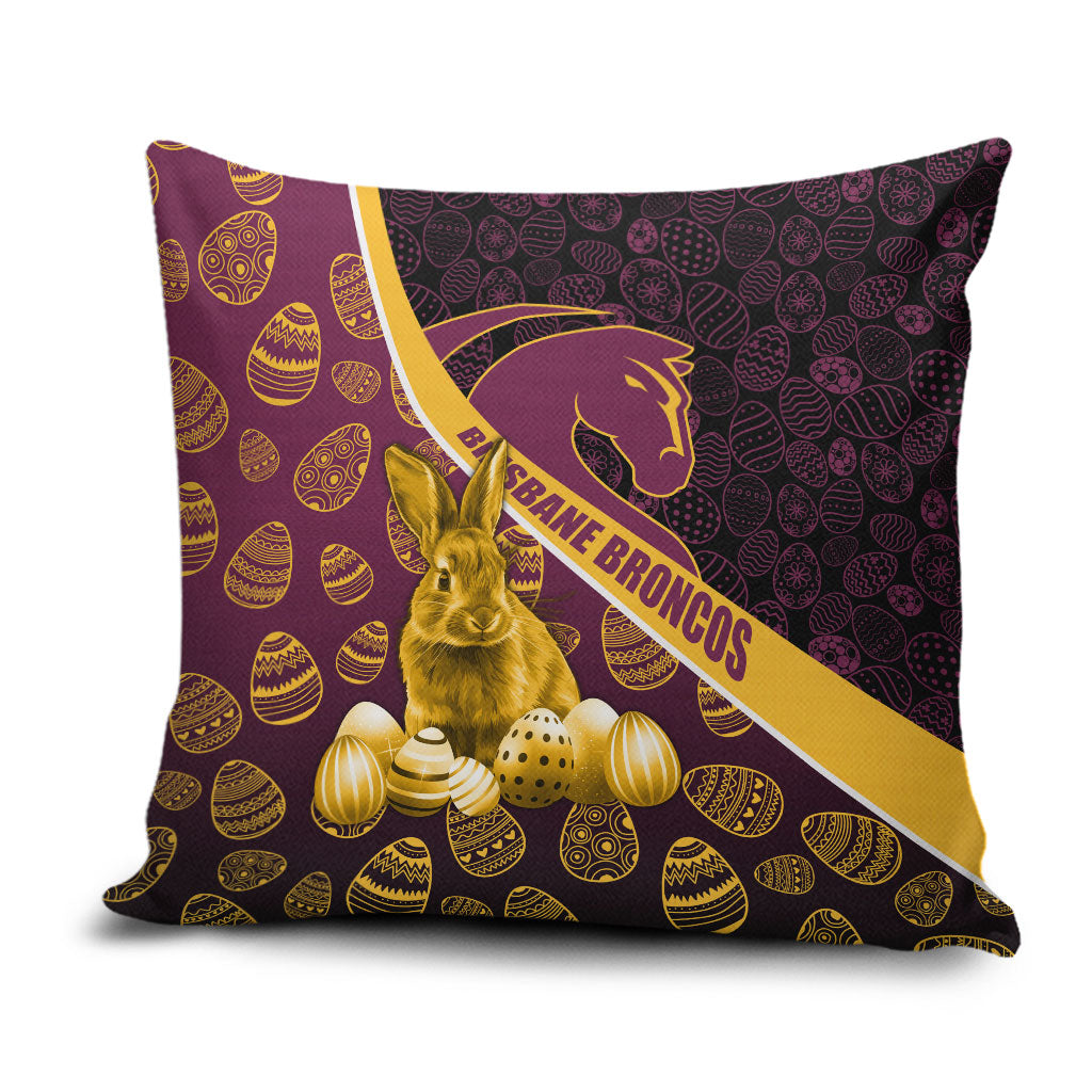 Brisbane Broncos Easter Day Pillow Cover Bunny and Egg Pattern in Gold Maroon Festive Style