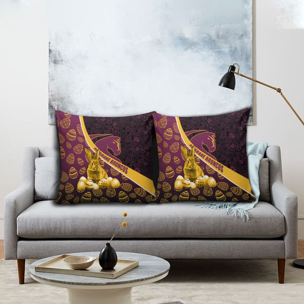 Brisbane Broncos Easter Day Pillow Cover Bunny and Egg Pattern in Gold Maroon Festive Style