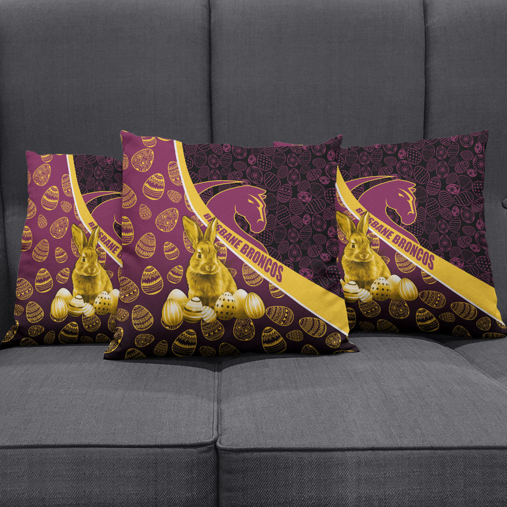 Brisbane Broncos Easter Day Pillow Cover Bunny and Egg Pattern in Gold Maroon Festive Style