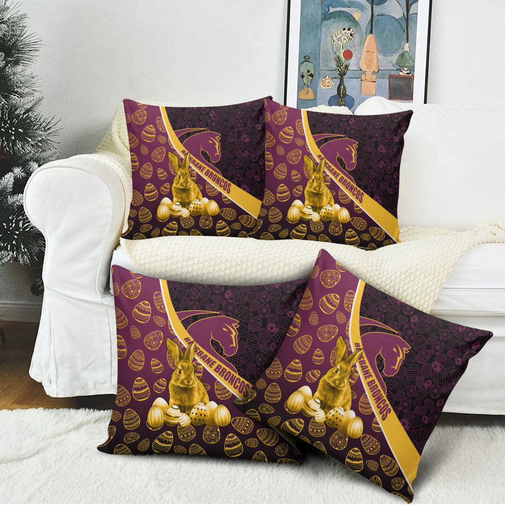 Brisbane Broncos Easter Day Pillow Cover Bunny and Egg Pattern in Gold Maroon Festive Style