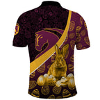 Brisbane Broncos Easter Day Polo Shirt Bunny and Egg Pattern in Gold Maroon Festive Style