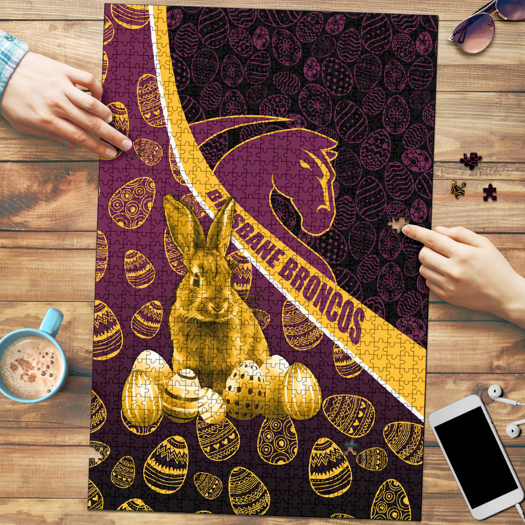 Brisbane Broncos Easter Day Puzzle Bunny and Egg Pattern in Gold Maroon Festive Style
