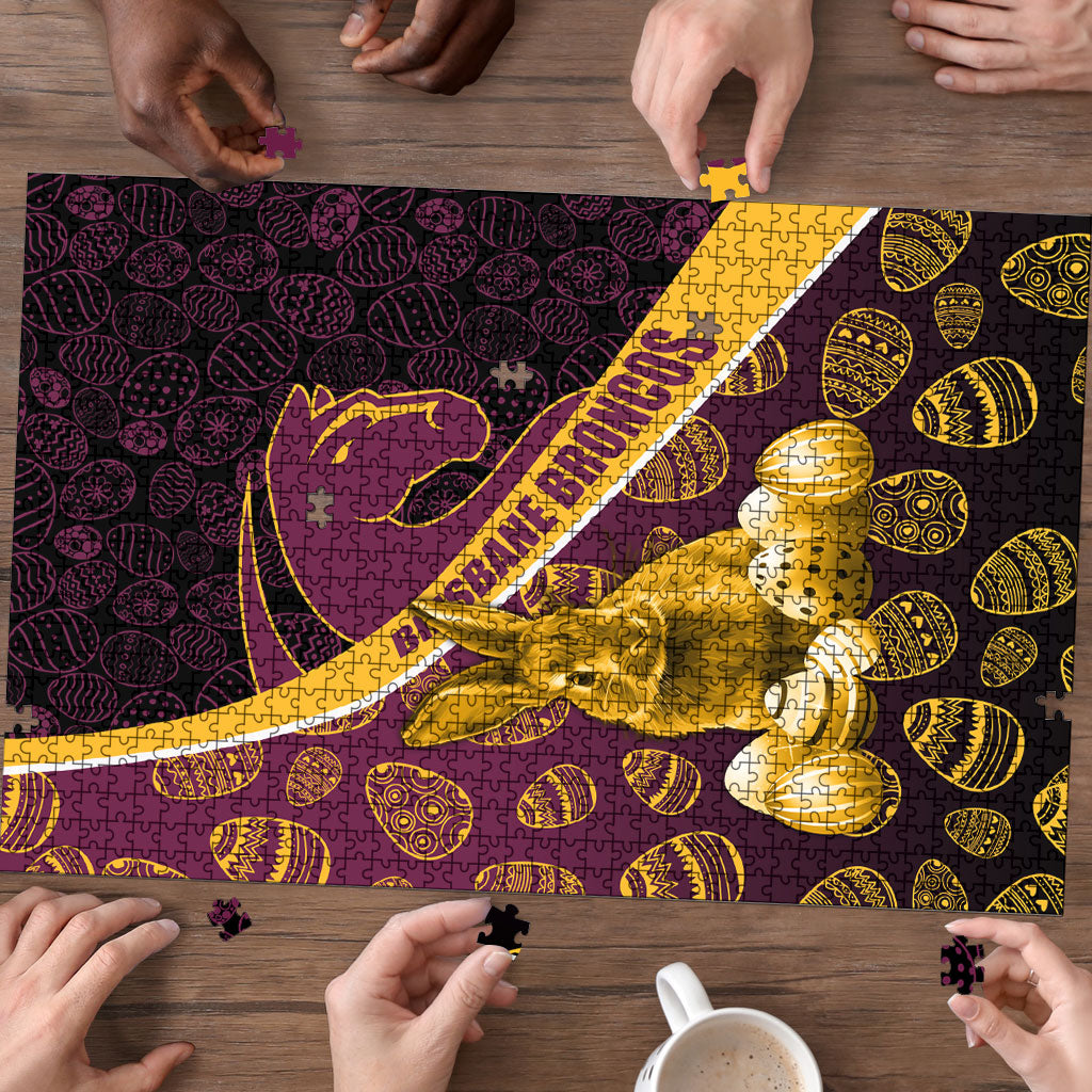 Brisbane Broncos Easter Day Puzzle Bunny and Egg Pattern in Gold Maroon Festive Style