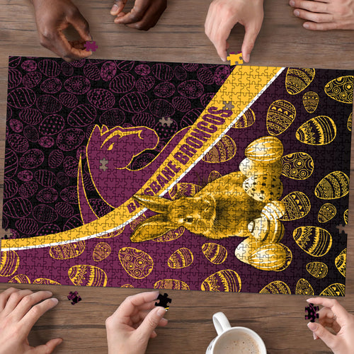 Brisbane Broncos Easter Day Puzzle Bunny and Egg Pattern in Gold Maroon Festive Style