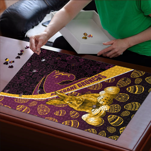 Brisbane Broncos Easter Day Puzzle Bunny and Egg Pattern in Gold Maroon Festive Style