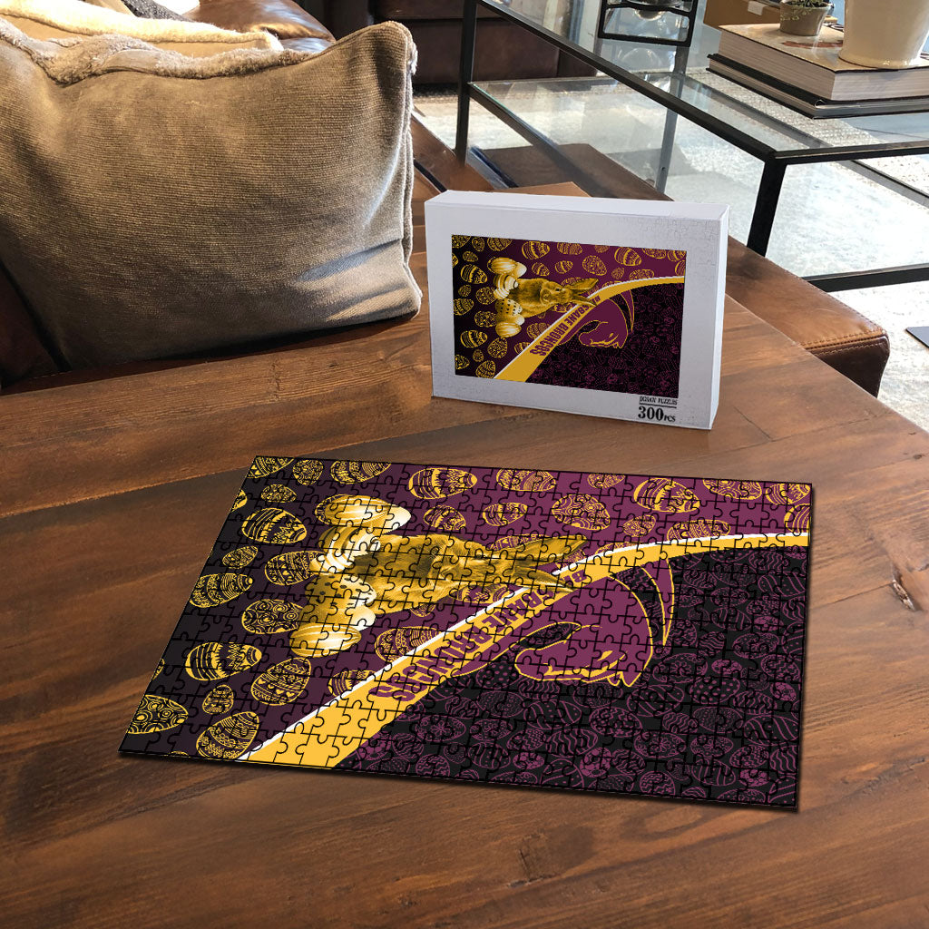 Brisbane Broncos Easter Day Puzzle Bunny and Egg Pattern in Gold Maroon Festive Style
