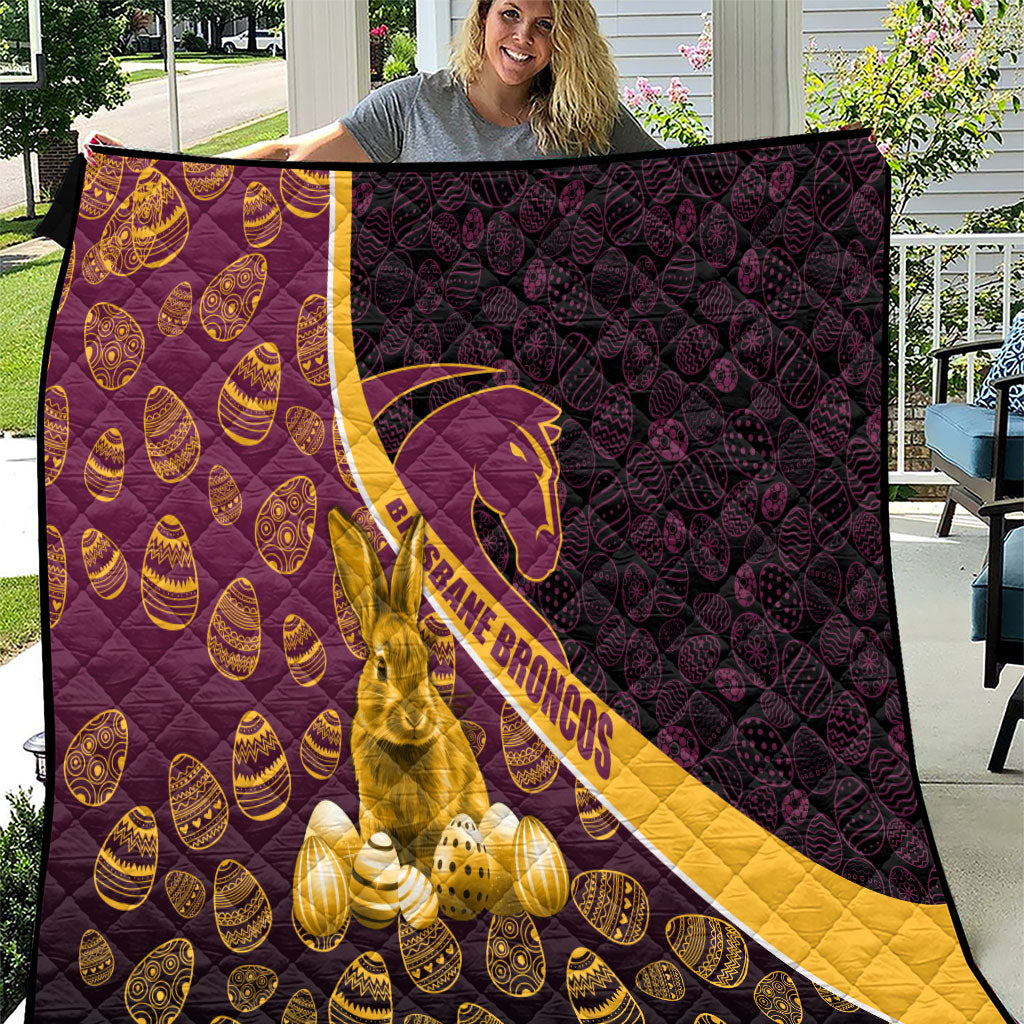 Brisbane Broncos Easter Day Quilt Bunny and Egg Pattern in Gold Maroon Festive Style