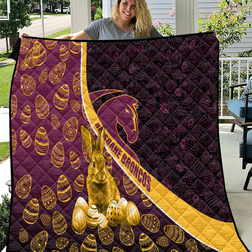 Brisbane Broncos Easter Day Quilt Bunny and Egg Pattern in Gold Maroon Festive Style