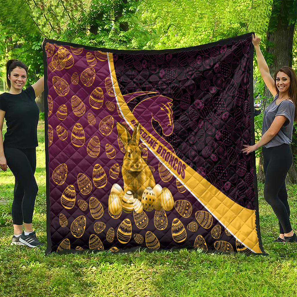 Brisbane Broncos Easter Day Quilt Bunny and Egg Pattern in Gold Maroon Festive Style