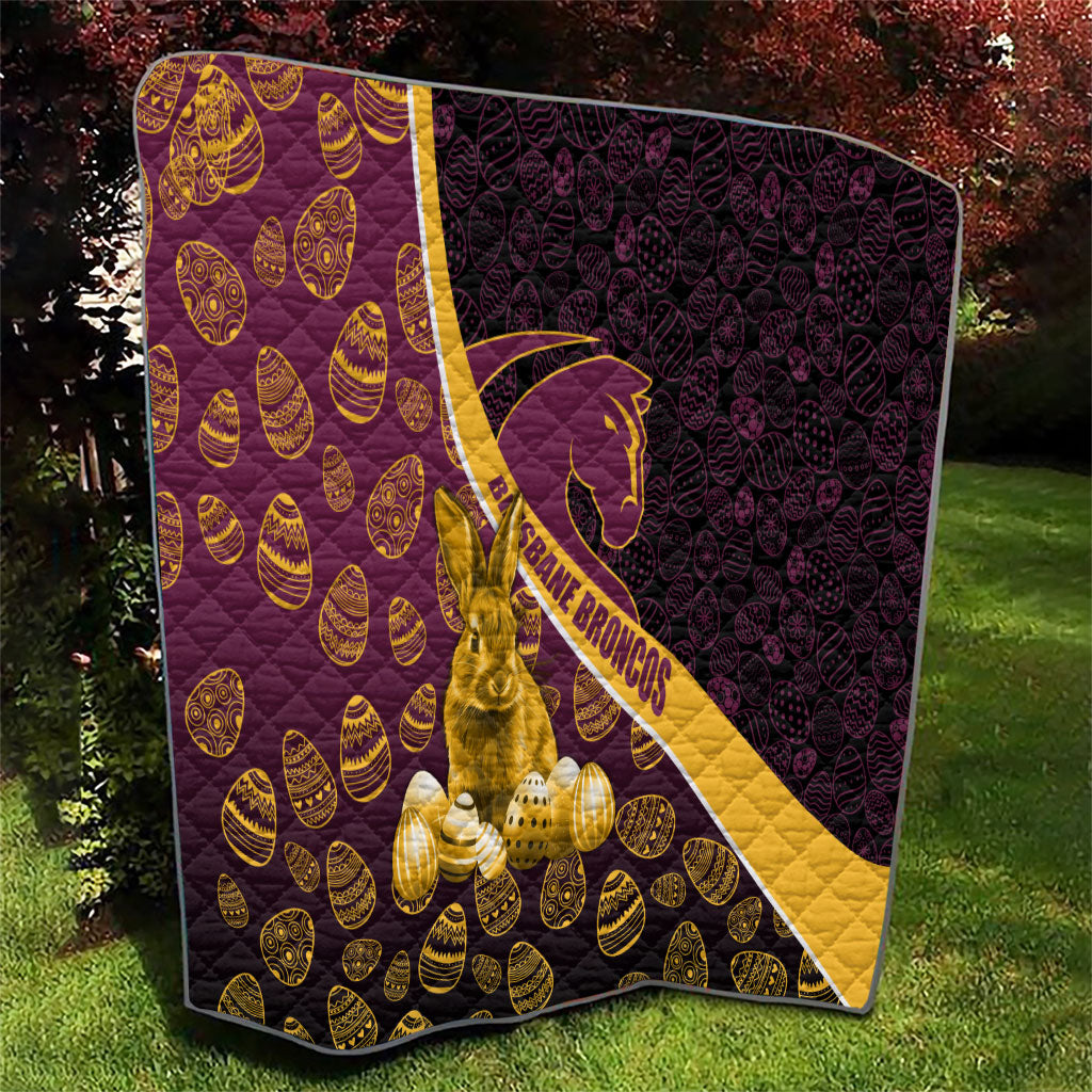 Brisbane Broncos Easter Day Quilt Bunny and Egg Pattern in Gold Maroon Festive Style