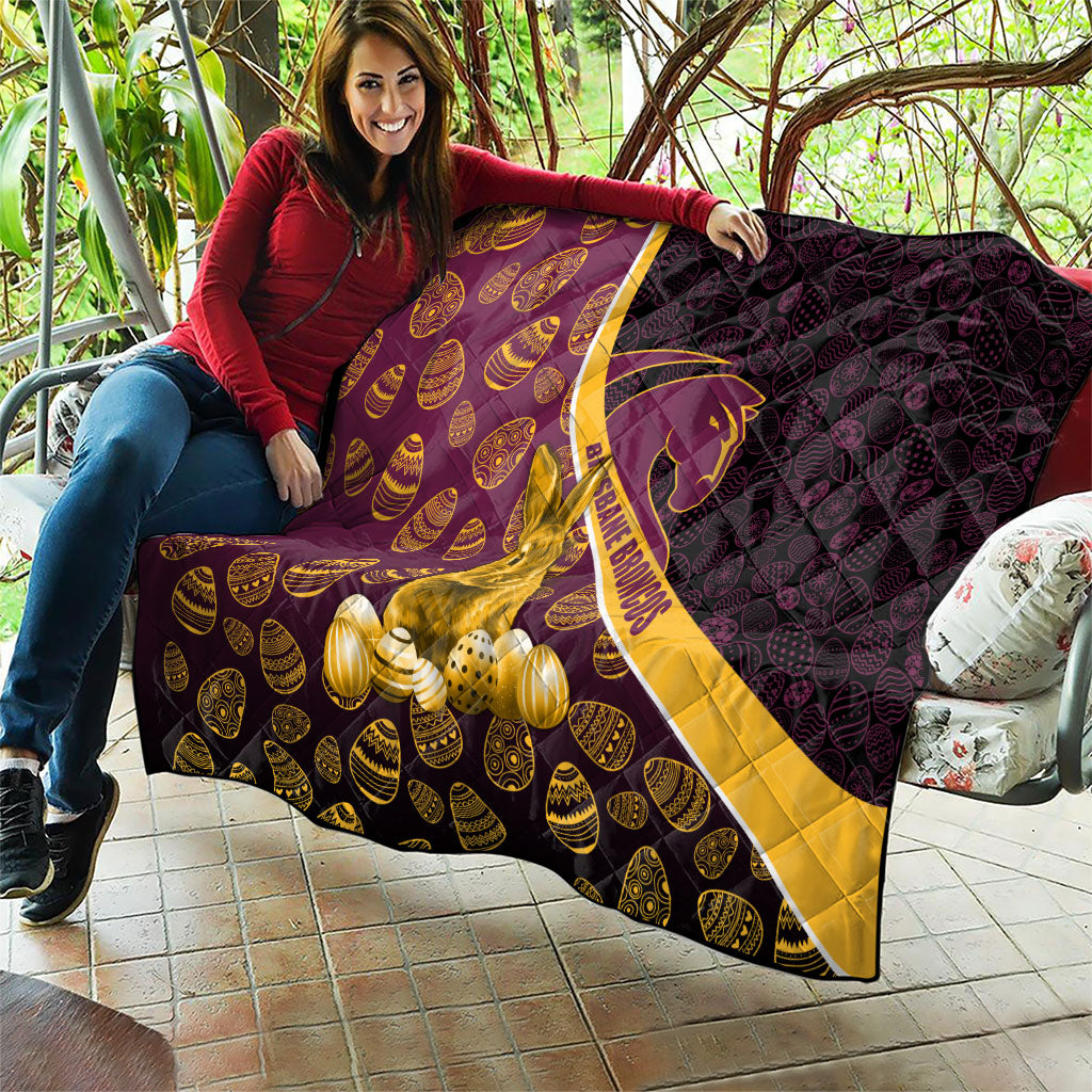 Brisbane Broncos Easter Day Quilt Bunny and Egg Pattern in Gold Maroon Festive Style