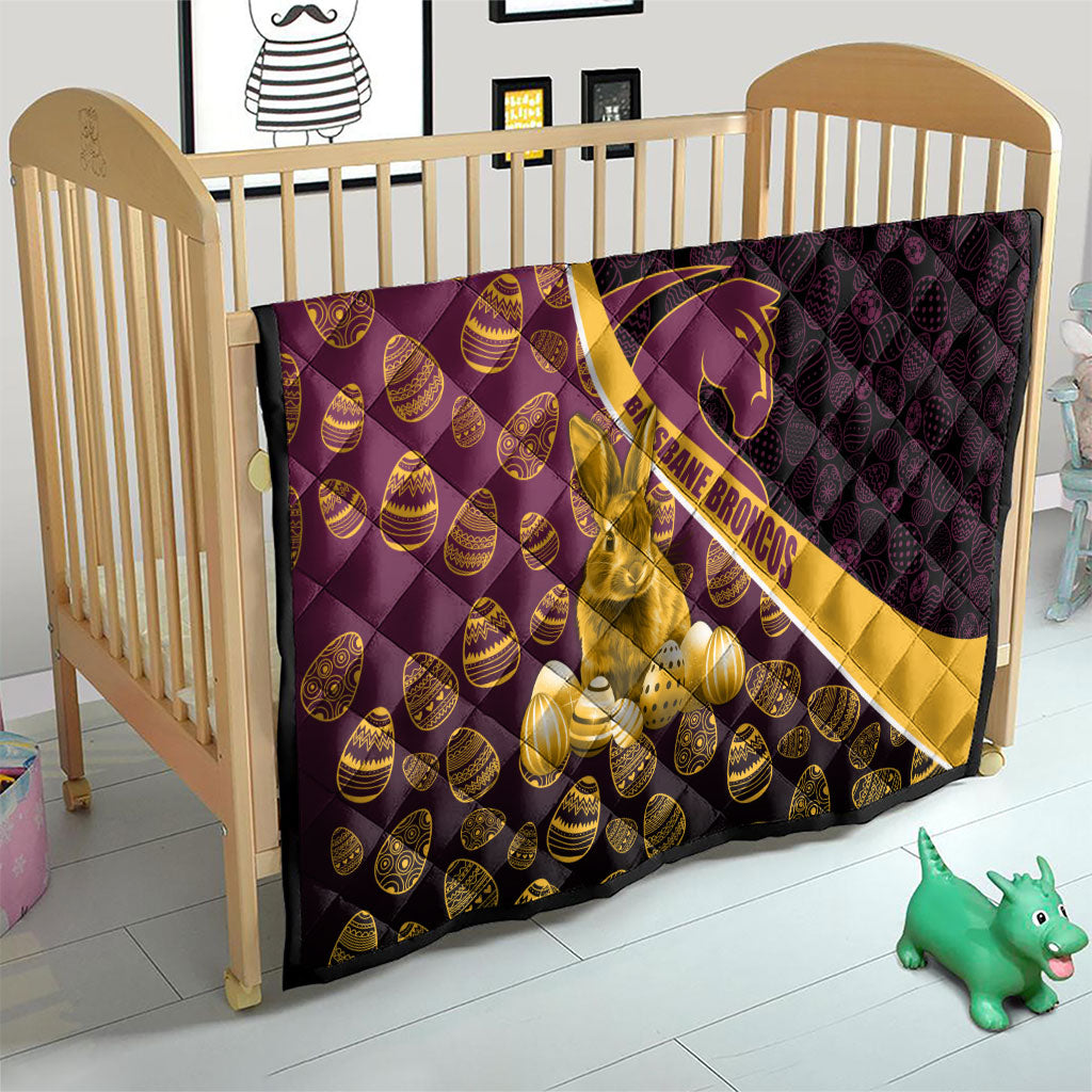 Brisbane Broncos Easter Day Quilt Bunny and Egg Pattern in Gold Maroon Festive Style