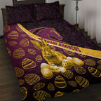 Brisbane Broncos Easter Day Quilt Bed Set Bunny and Egg Pattern in Gold Maroon Festive Style